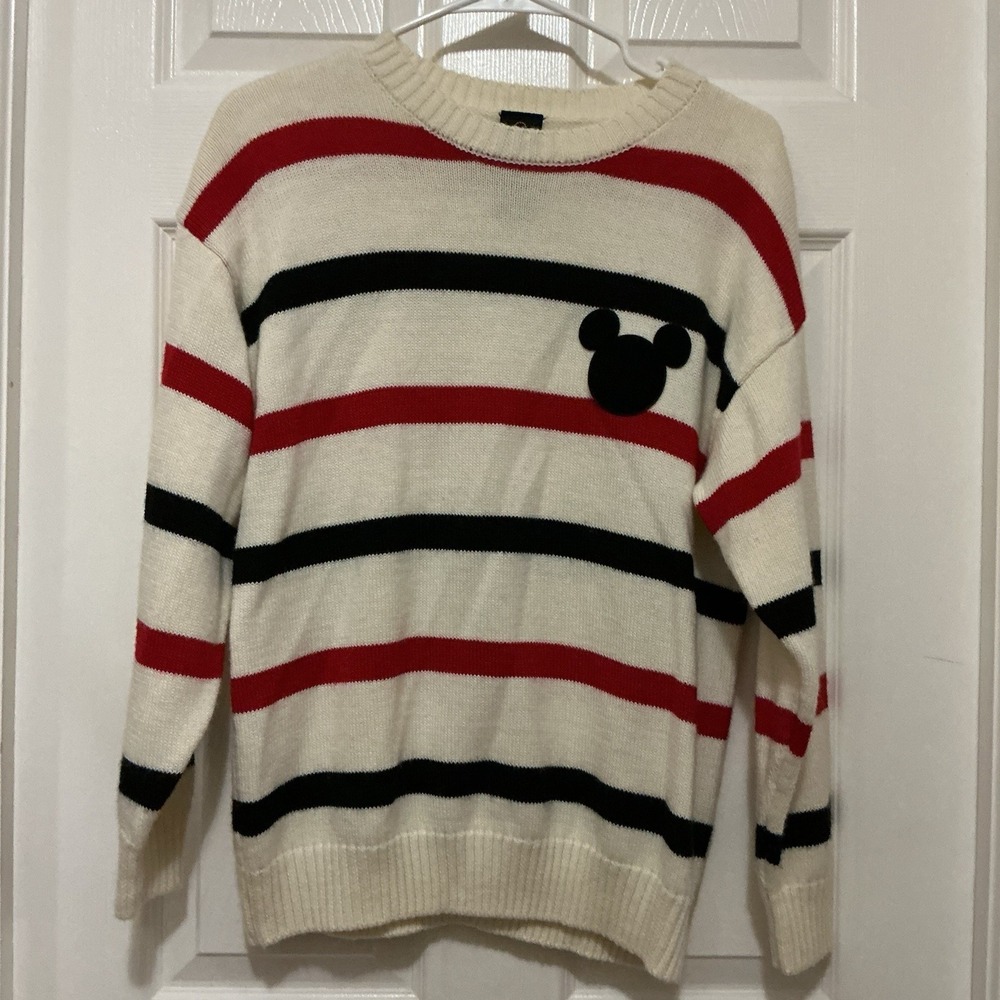 Disney X Forever 21 Size Small Ivory Black Red Striped Mickey Mouse Sweater‎